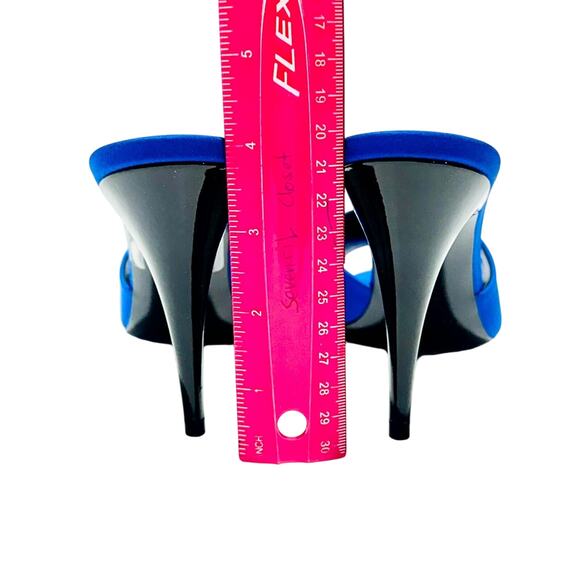 Saint Laurent 38/ US 8 Mules Sandals Royal Blue Silk Open Toe Stiletto Heel NIB - Picture 9 of 10